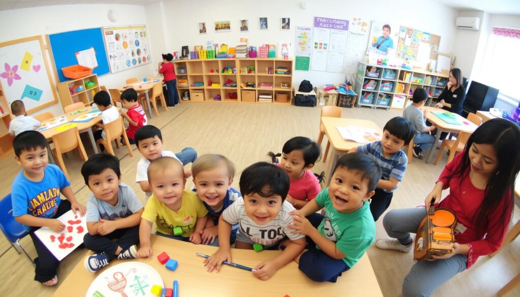 Children happily engaged in learning activities at HPS Champs Preschool Hastinapuram